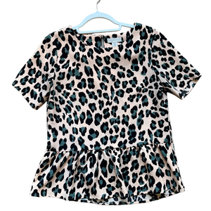 1. State Pink and Black Leopard Peplum Short Sleeve Blouse Women’s XS Office